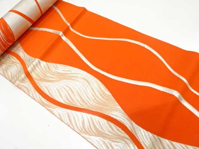 JAPANESE KIMONO / ANTIQUE BOLT FOR HASSUN OBI / WOVEN WAVY STRIPE